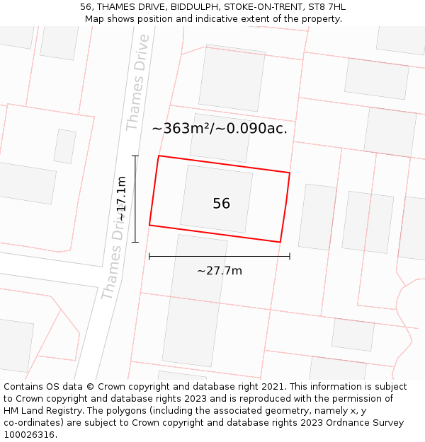 56, THAMES DRIVE, BIDDULPH, STOKE-ON-TRENT, ST8 7HL: Plot and title map