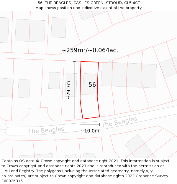 56, THE BEAGLES, CASHES GREEN, STROUD, GL5 4SE: Plot and title map