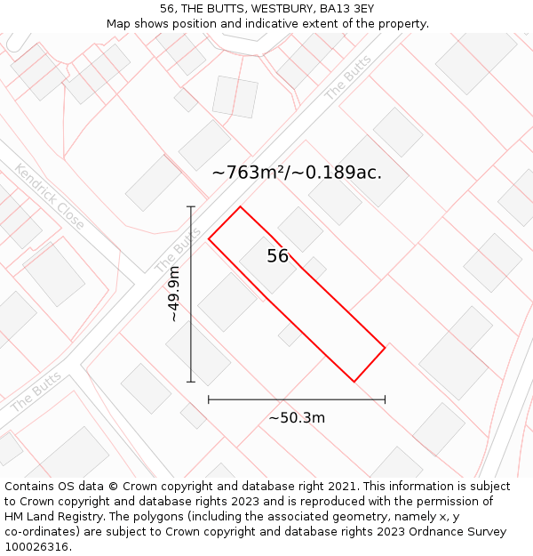 56, THE BUTTS, WESTBURY, BA13 3EY: Plot and title map