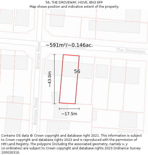 56, THE DROVEWAY, HOVE, BN3 6PP: Plot and title map