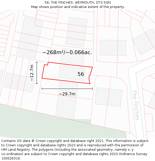 56, THE FINCHES, WEYMOUTH, DT3 5QN: Plot and title map