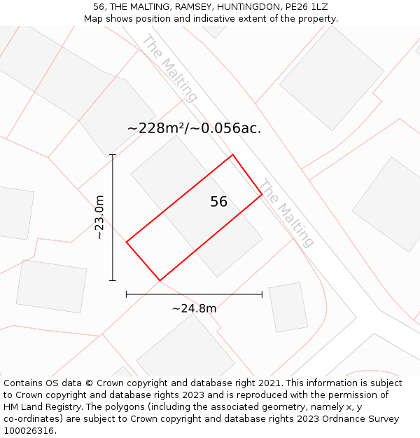 56, THE MALTING, RAMSEY, HUNTINGDON, PE26 1LZ: Plot and title map