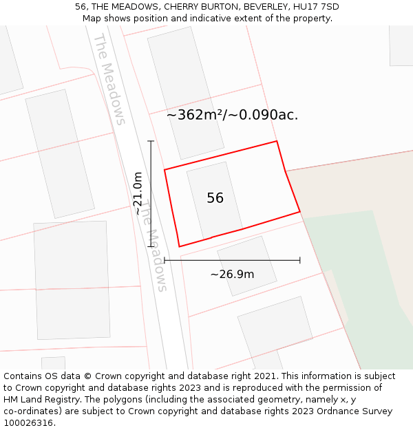 56, THE MEADOWS, CHERRY BURTON, BEVERLEY, HU17 7SD: Plot and title map