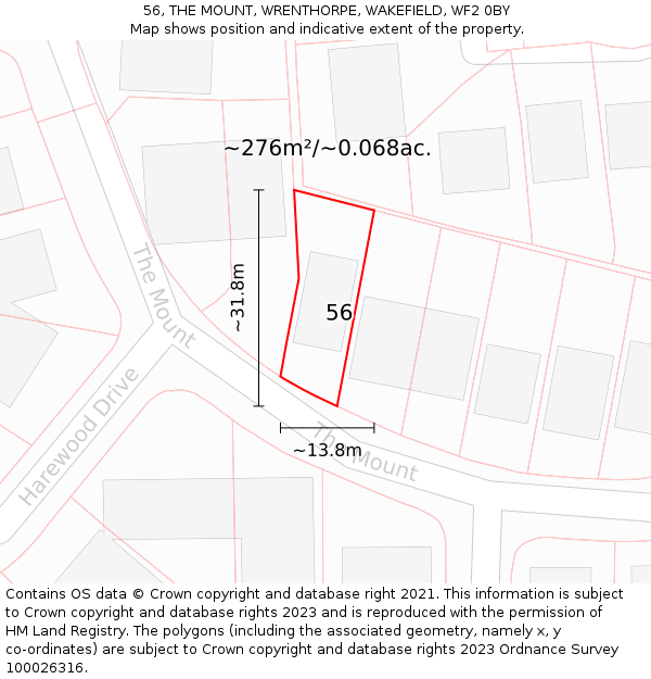 56, THE MOUNT, WRENTHORPE, WAKEFIELD, WF2 0BY: Plot and title map