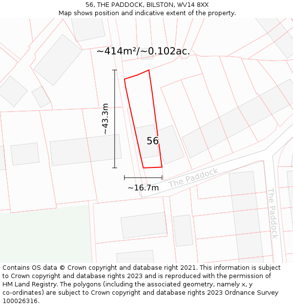 56, THE PADDOCK, BILSTON, WV14 8XX: Plot and title map