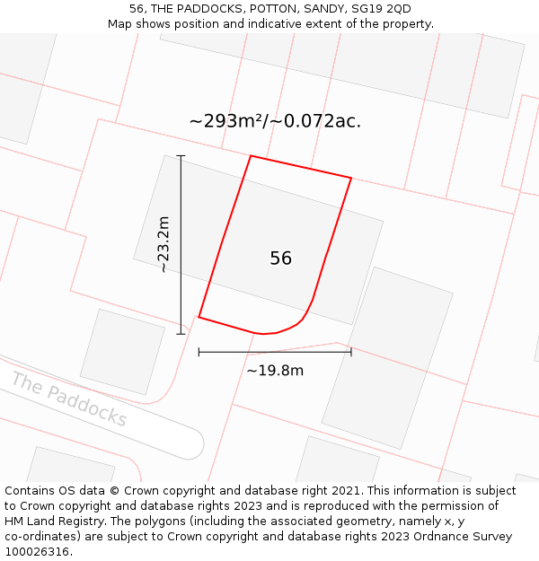 56, THE PADDOCKS, POTTON, SANDY, SG19 2QD: Plot and title map