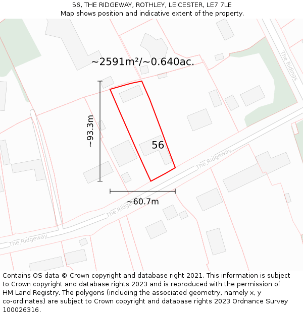 56, THE RIDGEWAY, ROTHLEY, LEICESTER, LE7 7LE: Plot and title map