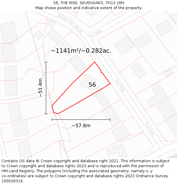 56, THE RISE, SEVENOAKS, TN13 1RN: Plot and title map