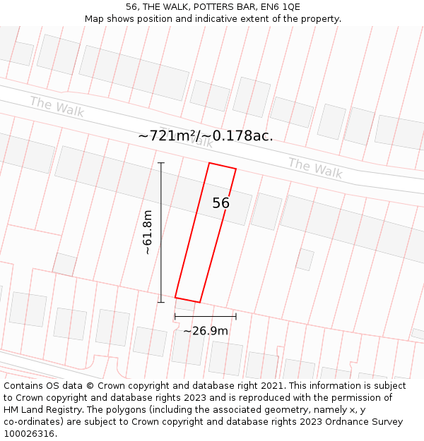 56, THE WALK, POTTERS BAR, EN6 1QE: Plot and title map