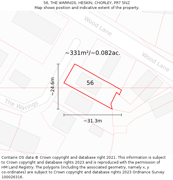 56, THE WARINGS, HESKIN, CHORLEY, PR7 5NZ: Plot and title map