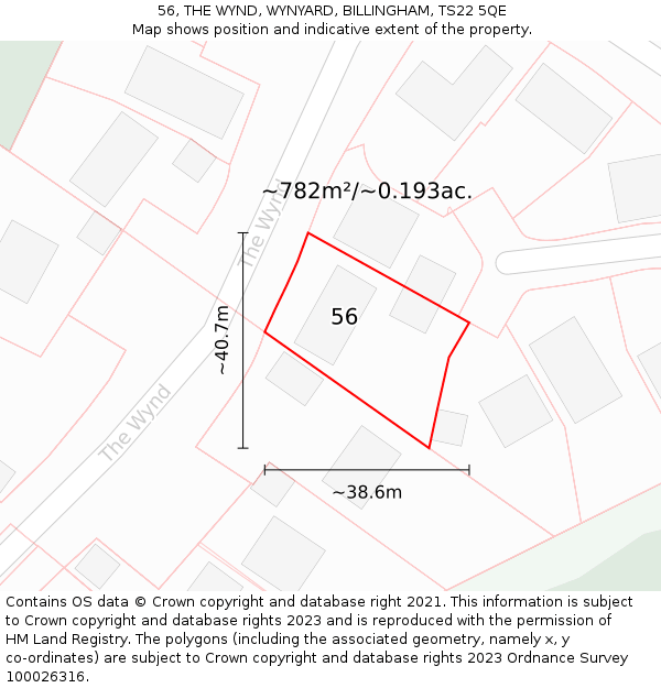 56, THE WYND, WYNYARD, BILLINGHAM, TS22 5QE: Plot and title map