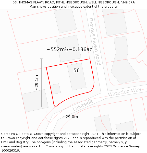 56, THOMAS FLAWN ROAD, IRTHLINGBOROUGH, WELLINGBOROUGH, NN9 5PA: Plot and title map