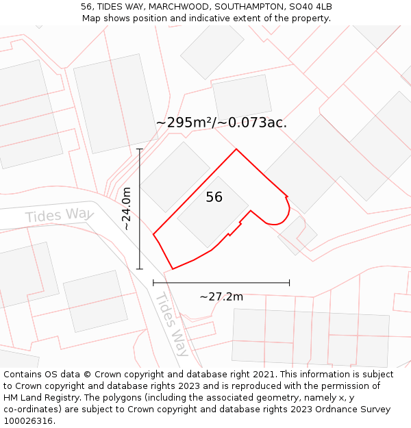 56, TIDES WAY, MARCHWOOD, SOUTHAMPTON, SO40 4LB: Plot and title map