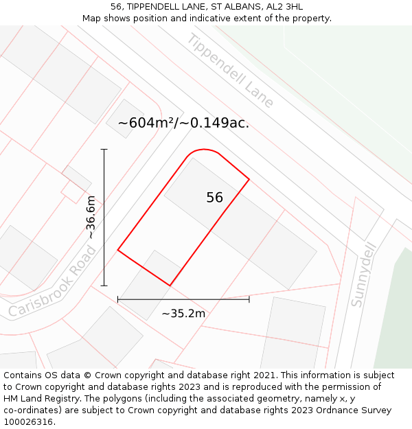 56, TIPPENDELL LANE, ST ALBANS, AL2 3HL: Plot and title map