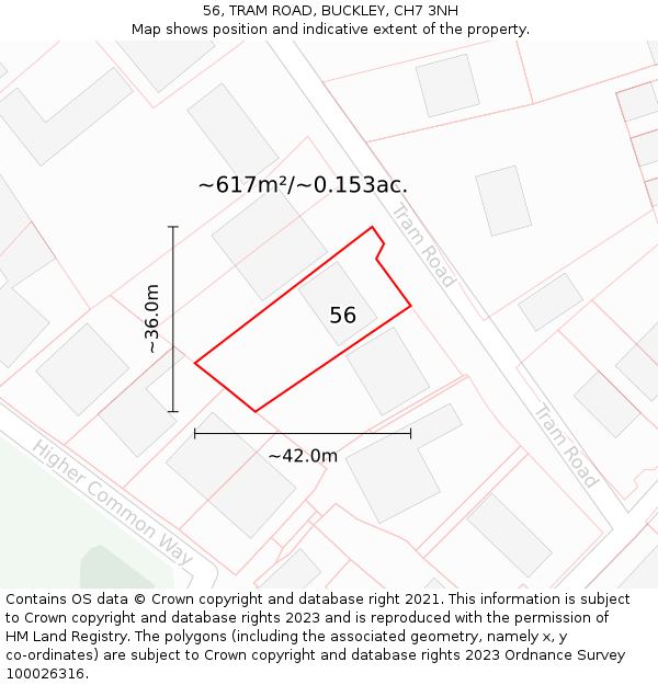 56, TRAM ROAD, BUCKLEY, CH7 3NH: Plot and title map