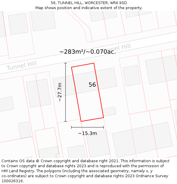 56, TUNNEL HILL, WORCESTER, WR4 9SD: Plot and title map