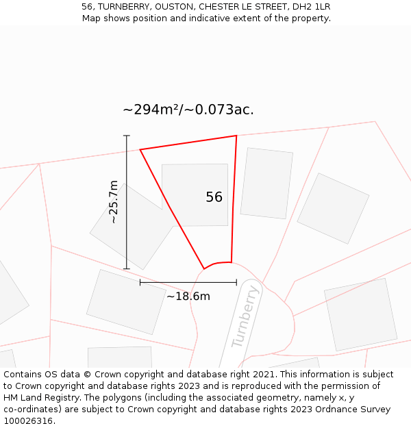 56, TURNBERRY, OUSTON, CHESTER LE STREET, DH2 1LR: Plot and title map