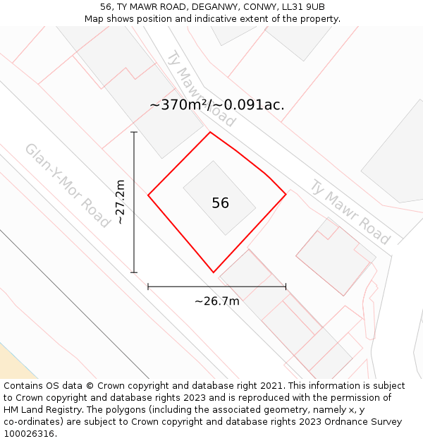 56, TY MAWR ROAD, DEGANWY, CONWY, LL31 9UB: Plot and title map