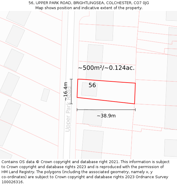 56, UPPER PARK ROAD, BRIGHTLINGSEA, COLCHESTER, CO7 0JG: Plot and title map