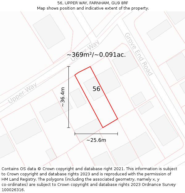 56, UPPER WAY, FARNHAM, GU9 8RF: Plot and title map