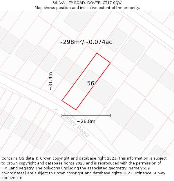 56, VALLEY ROAD, DOVER, CT17 0QW: Plot and title map