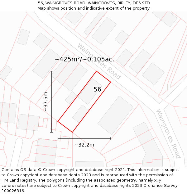 56, WAINGROVES ROAD, WAINGROVES, RIPLEY, DE5 9TD: Plot and title map