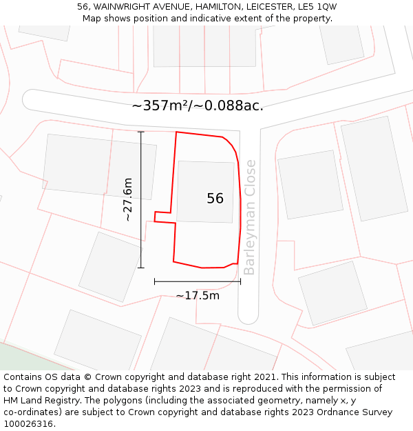 56, WAINWRIGHT AVENUE, HAMILTON, LEICESTER, LE5 1QW: Plot and title map