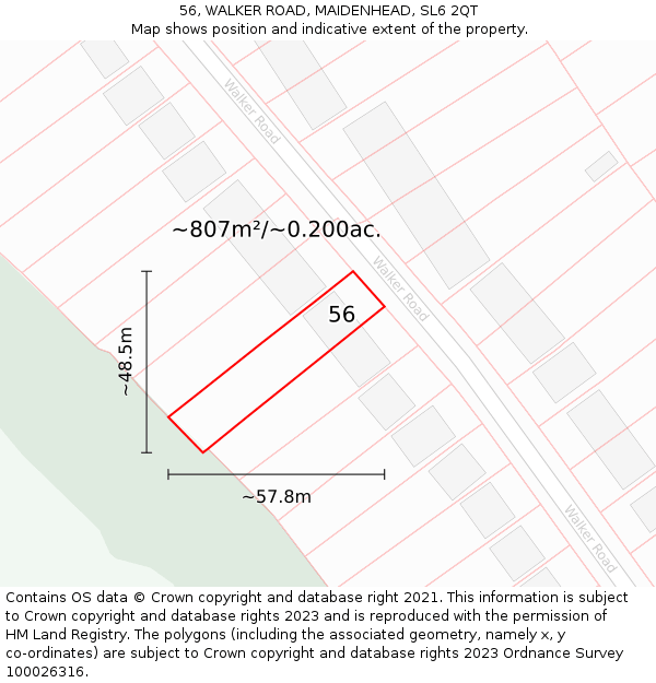 56, WALKER ROAD, MAIDENHEAD, SL6 2QT: Plot and title map