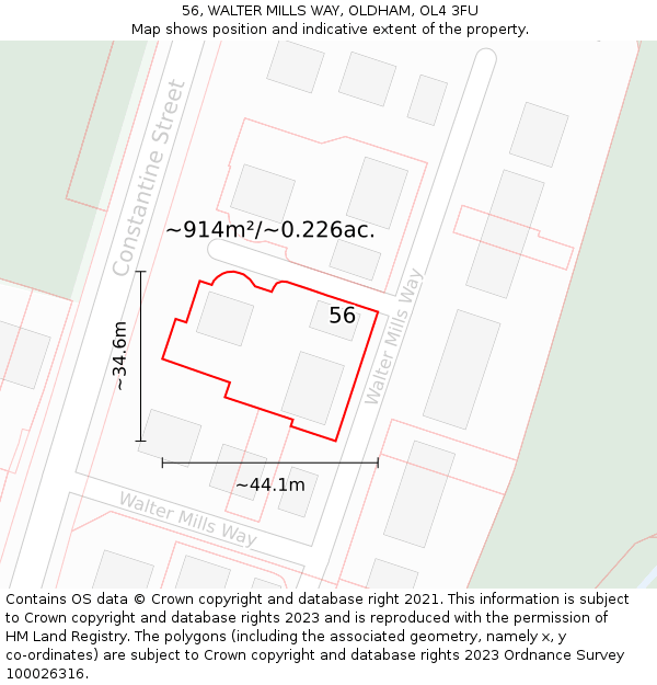 56, WALTER MILLS WAY, OLDHAM, OL4 3FU: Plot and title map