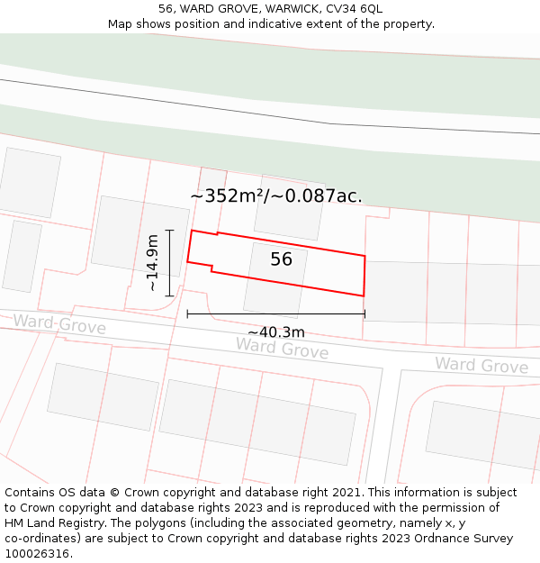 56, WARD GROVE, WARWICK, CV34 6QL: Plot and title map
