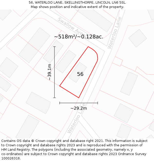 56, WATERLOO LANE, SKELLINGTHORPE, LINCOLN, LN6 5SL: Plot and title map