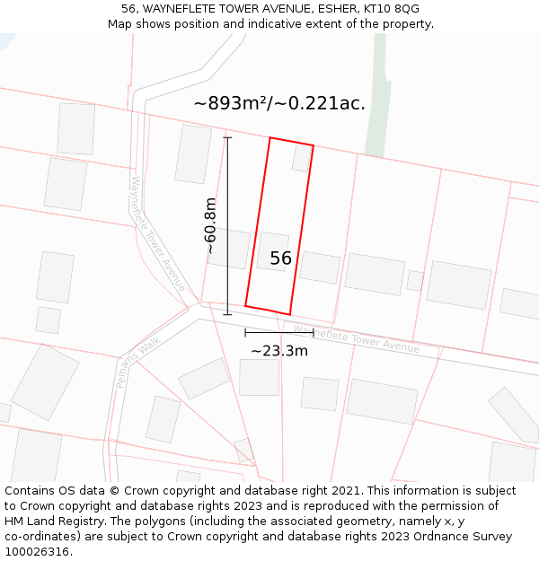 56, WAYNEFLETE TOWER AVENUE, ESHER, KT10 8QG: Plot and title map