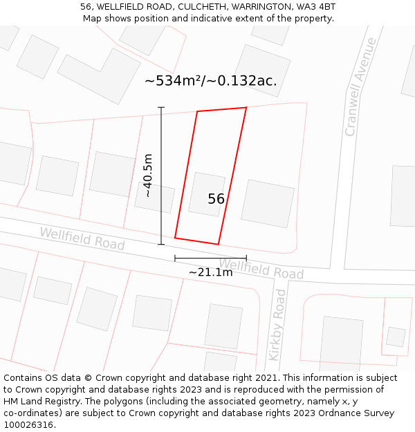 56, WELLFIELD ROAD, CULCHETH, WARRINGTON, WA3 4BT: Plot and title map