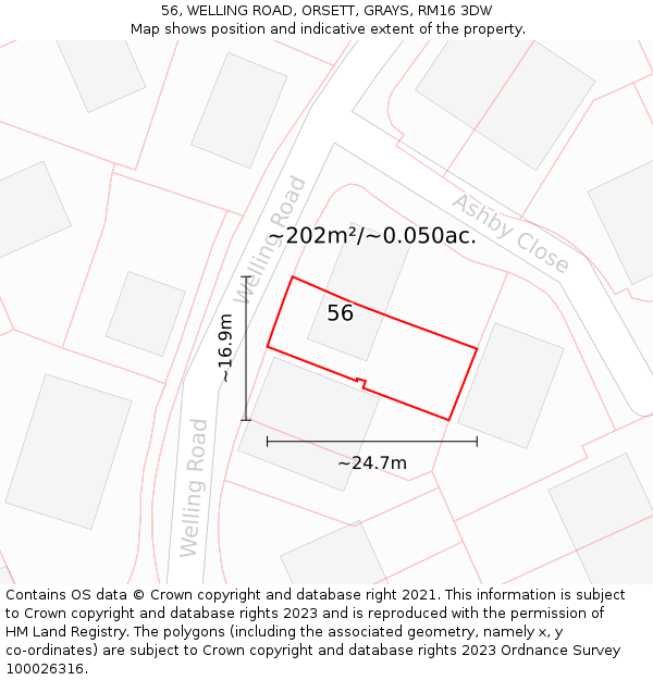 56, WELLING ROAD, ORSETT, GRAYS, RM16 3DW: Plot and title map