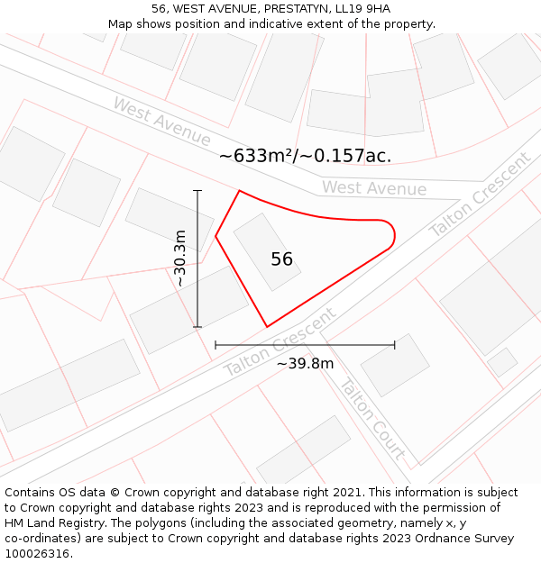 56, WEST AVENUE, PRESTATYN, LL19 9HA: Plot and title map