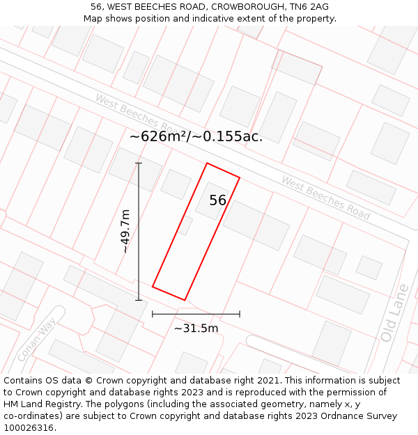 56, WEST BEECHES ROAD, CROWBOROUGH, TN6 2AG: Plot and title map