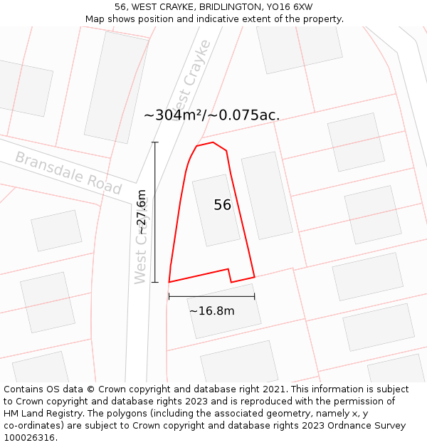 56, WEST CRAYKE, BRIDLINGTON, YO16 6XW: Plot and title map