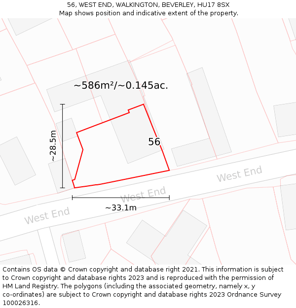 56, WEST END, WALKINGTON, BEVERLEY, HU17 8SX: Plot and title map