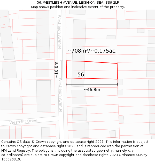 56, WESTLEIGH AVENUE, LEIGH-ON-SEA, SS9 2LF: Plot and title map