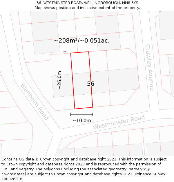 56, WESTMINSTER ROAD, WELLINGBOROUGH, NN8 5YS: Plot and title map