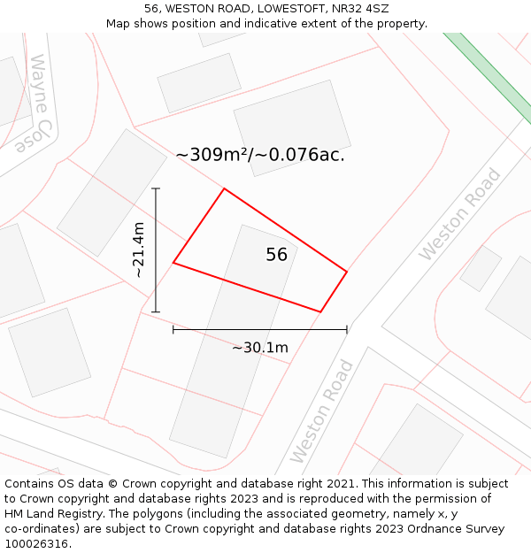 56, WESTON ROAD, LOWESTOFT, NR32 4SZ: Plot and title map