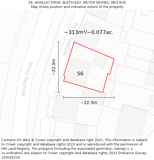 56, WHALLEY DRIVE, BLETCHLEY, MILTON KEYNES, MK3 6HS: Plot and title map