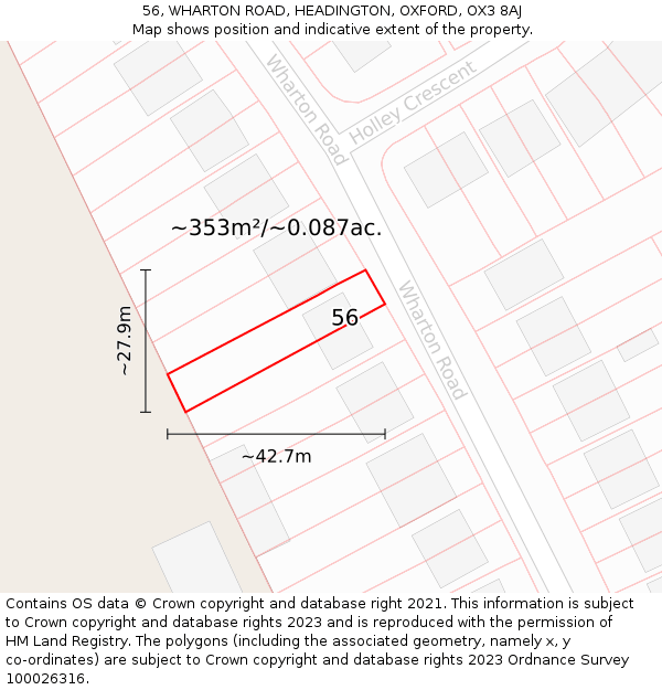 56, WHARTON ROAD, HEADINGTON, OXFORD, OX3 8AJ: Plot and title map