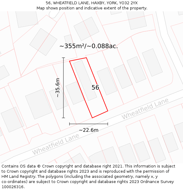 56, WHEATFIELD LANE, HAXBY, YORK, YO32 2YX: Plot and title map