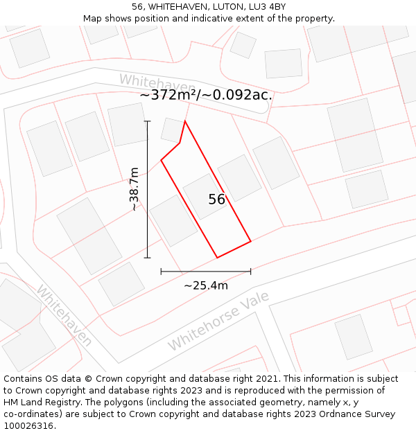 56, WHITEHAVEN, LUTON, LU3 4BY: Plot and title map