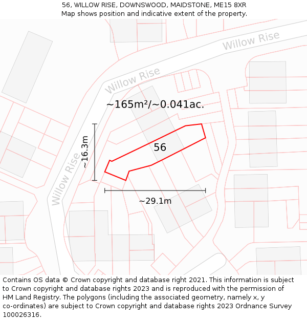 56, WILLOW RISE, DOWNSWOOD, MAIDSTONE, ME15 8XR: Plot and title map