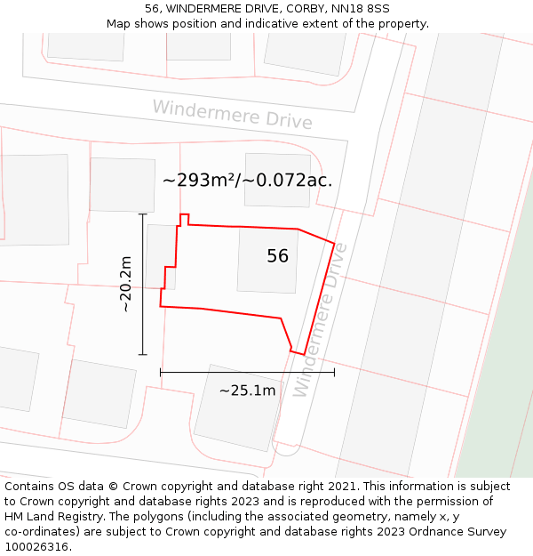 56, WINDERMERE DRIVE, CORBY, NN18 8SS: Plot and title map