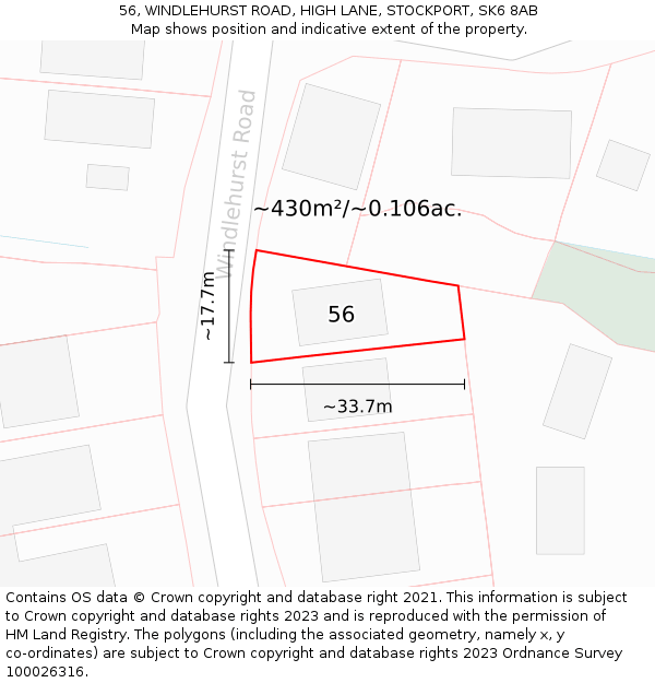 56, WINDLEHURST ROAD, HIGH LANE, STOCKPORT, SK6 8AB: Plot and title map