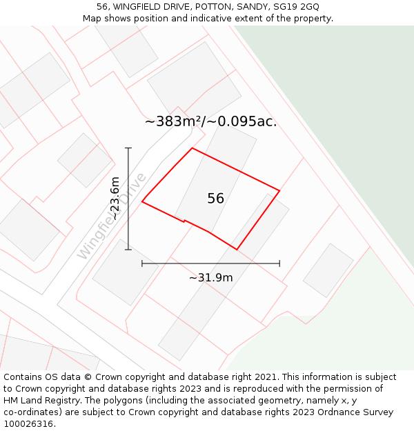 56, WINGFIELD DRIVE, POTTON, SANDY, SG19 2GQ: Plot and title map