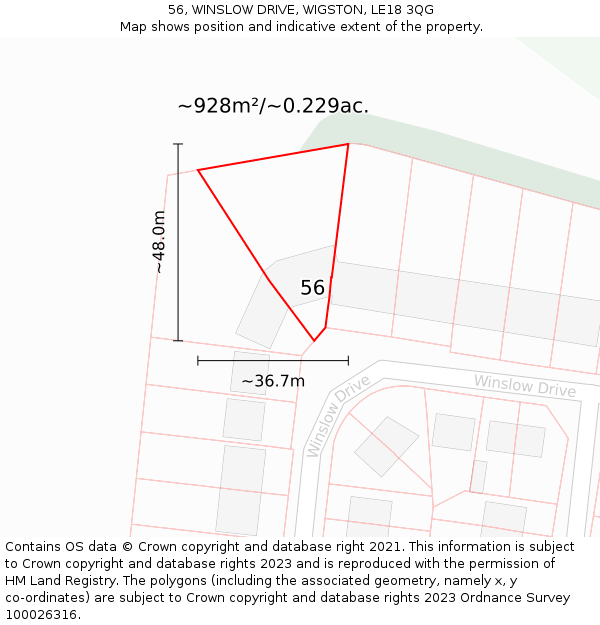 56, WINSLOW DRIVE, WIGSTON, LE18 3QG: Plot and title map